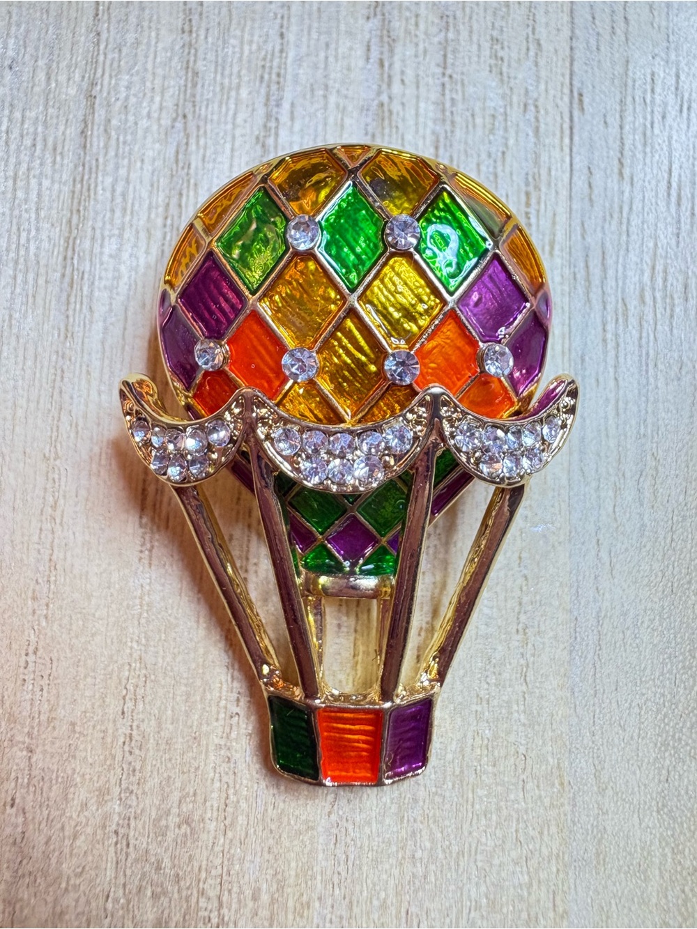 Colorful Hot Air Balloon Rhinestone Brooch - Multicolor Enamel